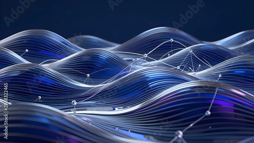 Modern technology landscape with geometric wave structures and smooth data visualization concept
