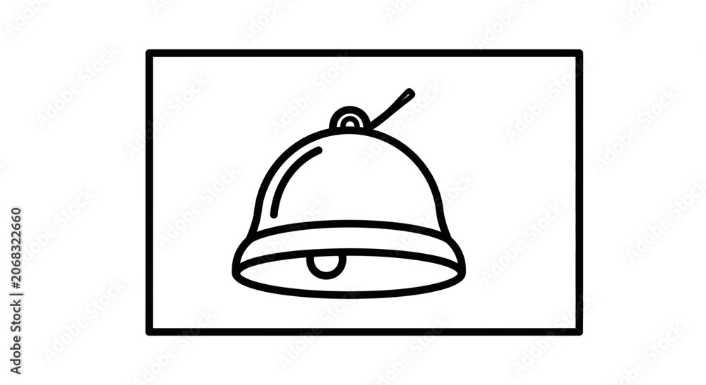 Fototapeta premium Simple Line Art Icon of a Bell with Clapper, Isolated on White Background