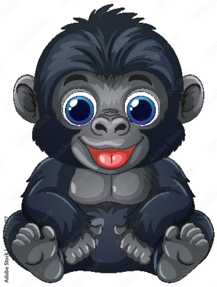 Fototapeta premium Cute Cartoon Baby Gorilla Character Sitting Isolated on White Background