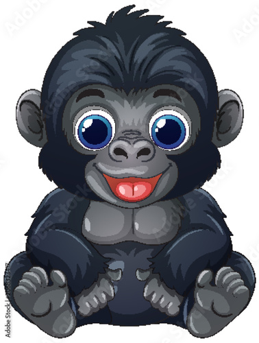 Cute Cartoon Baby Gorilla Character Sitting Isolated on White Background