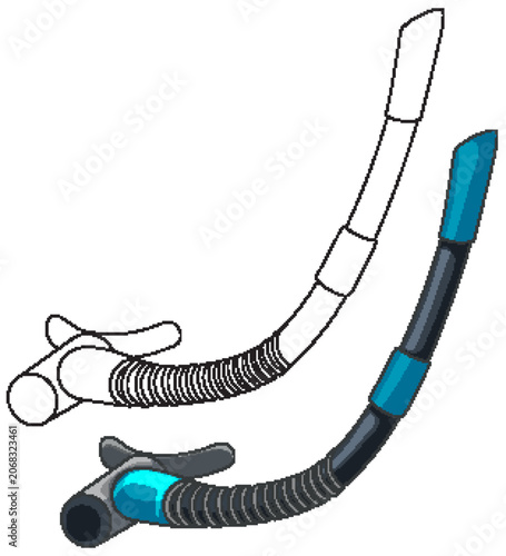 Vector Illustration of a Diving Snorkel in Color and Outline
