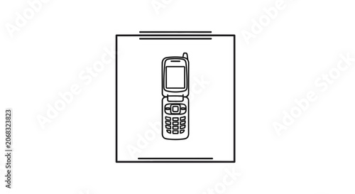 Retro Flip Phone Icon, Vintage Mobile Cell Phone Outline Vector Art