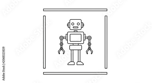 Retro robot icon in a square frame, vintage technology concept