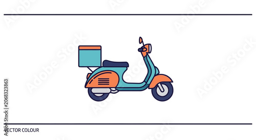 Retro Scooter with Delivery Box, Urban Transport, Food Delivery Service