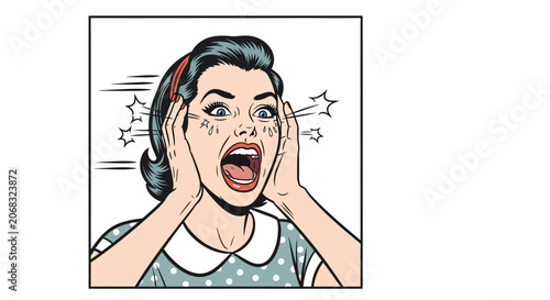 Retro Woman Screaming in Shock and Fear, Pop Art Style