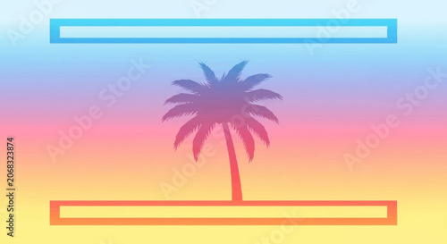 Retro Sunset Palm Tree Silhouette with Neon Frames