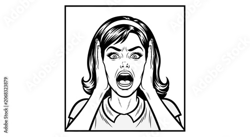Retro Woman Screaming in Shock, Covering Ears, Comic Book Style