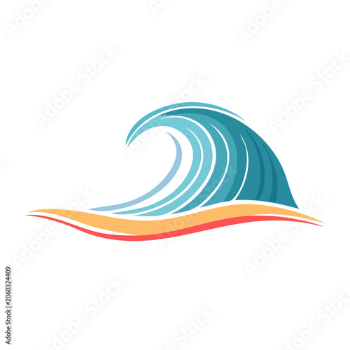 Flat design ocean wave and beach illustration
