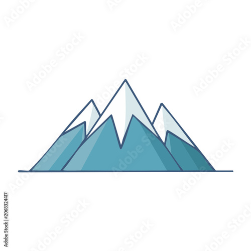 Flat design mountain range icon with snow peaks