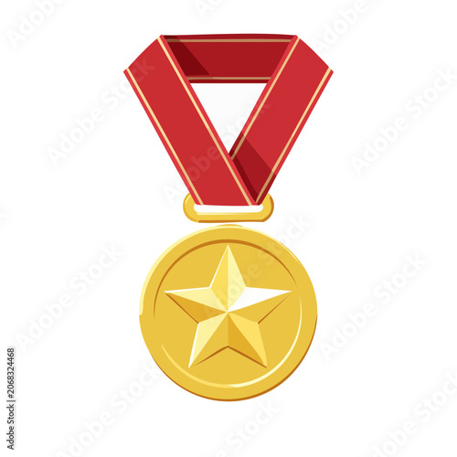 Gold Medal with Star and Red Ribbon
