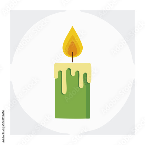 Green candle with flame icon on transparent background