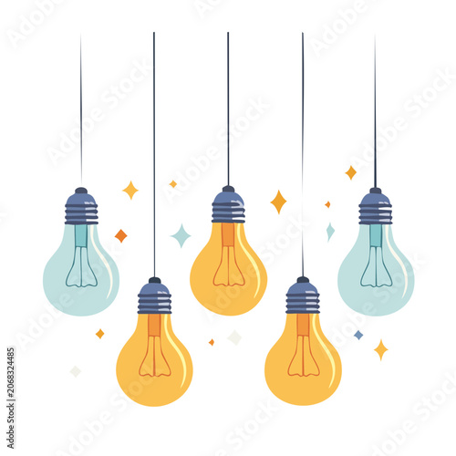 Group of hanging light bulbs with sparkles
