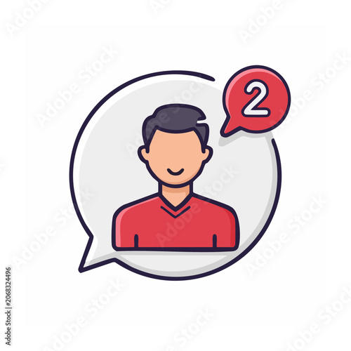 Man in speech bubble with number 2 notification