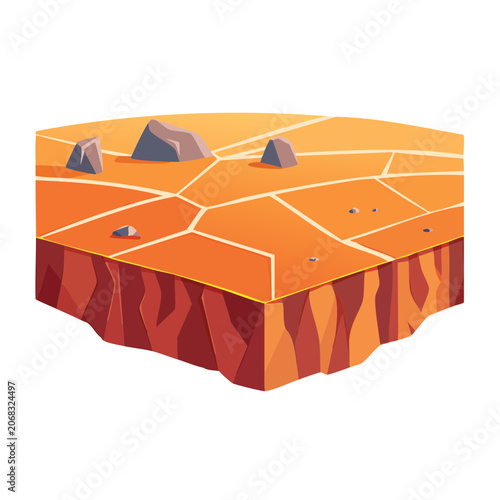 Isometric desert landscape with rocks and cracked ground