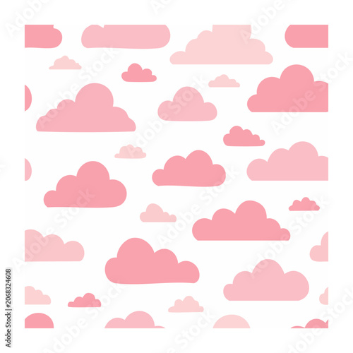 Seamless pink cloud pattern on white background
