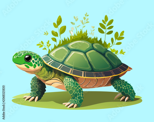 Φωτογραφία Vibrant vector illustration of mystical terrestrial turtle with vibrant green fl