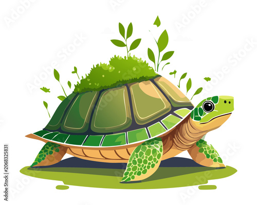 фотографія Vibrant vector illustration of ancient turtle guardian carrying flourishing gree