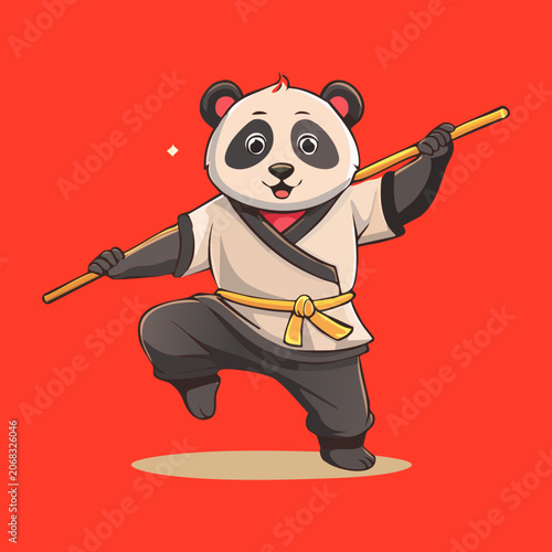 Bild auf Leinwand Vibrant vector illustration of powerful panda kung fu master performing martial