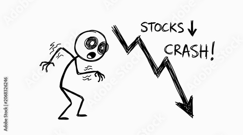 Photos A hand drawn doodle of a shocked stick figure reacting to stocks crash