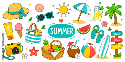 Summer Vacation Elements Beach Tropical Collection  Set