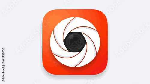Modern camera app icon with white aperture shutter on orange gradient background.