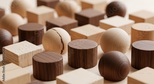 Wooden game pieces on a table.