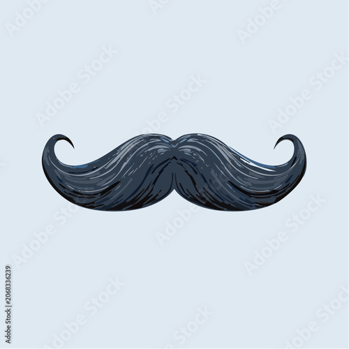 Classic handlebar mustache vector with detailed hair texture.