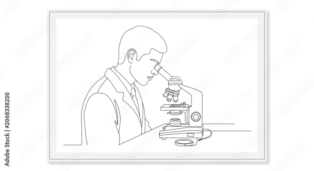 Naklejka premium Scientist in Lab Coat Using Microscope for Research in Laboratory