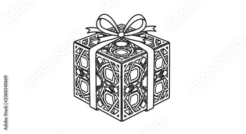 Gift Box with Ribbon and Ornaments.