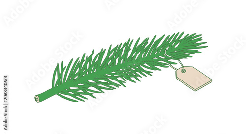 Pine Branch with Label Tag Illustration.
