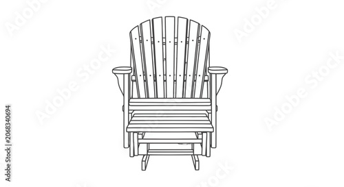 Simple Black and White Adirondack Chair Illustration.