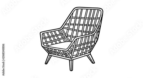 Modern Wicker Armchair with Grid Pattern.