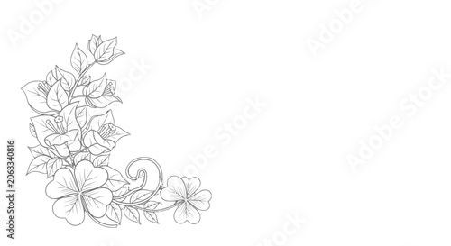 Floral Corner Design with Leaves and Flowers.