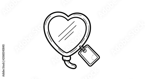 Simple Handheld Heart Shaped Mirror Illustration.