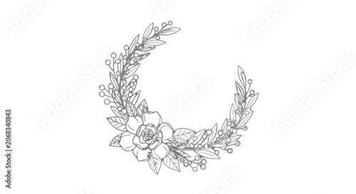 Hand Drawn Floral Wreath Illustration.