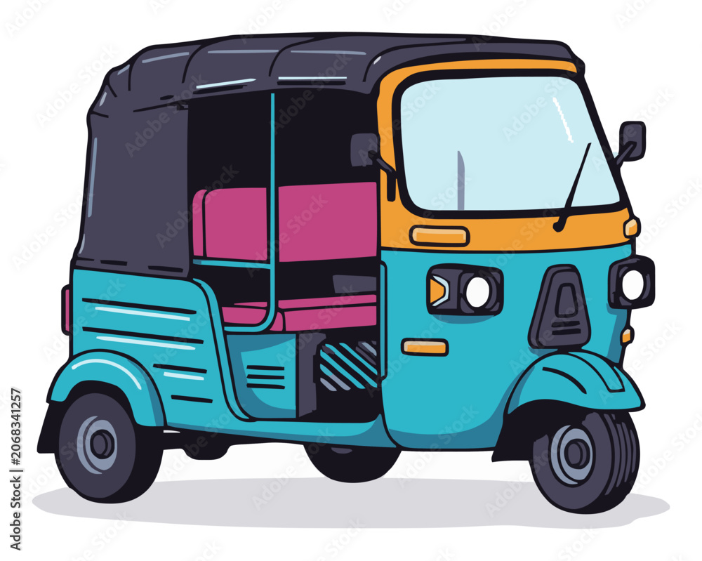 Fototapeta premium Cyberpunk auto rickshaw taxi with glowing light effects. Generative AI