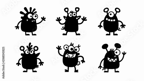 Vászonkép Cute Cartoon Monsters Silhouettes Collection