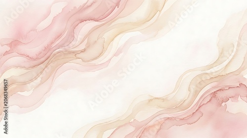 Soft pink and beige watercolor waves flow across a white background