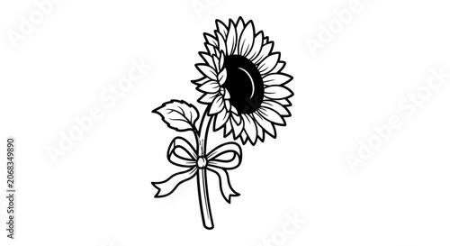 Black and White Sunflower with Ribbon.