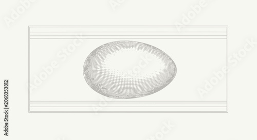 Abstract 3D Wireframe Egg Shape on Minimalist Grid Background, Geometric Design