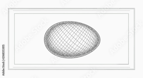 Abstract 3D Egg Shape Wireframe Model on White Background
