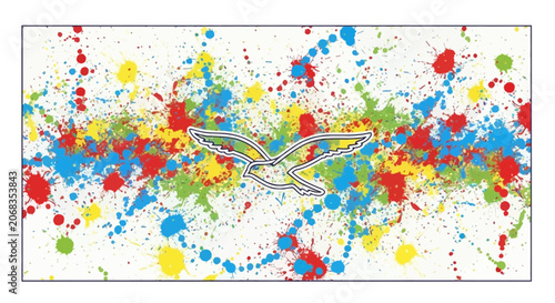 Abstract Bird Silhouette Flying Over Colorful Paint Splatter Background
