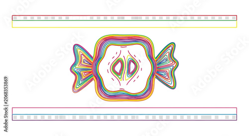 Abstract Candy Wrapper with Apple Slice Inside, Colorful Swirls, Sweet Treat Concept