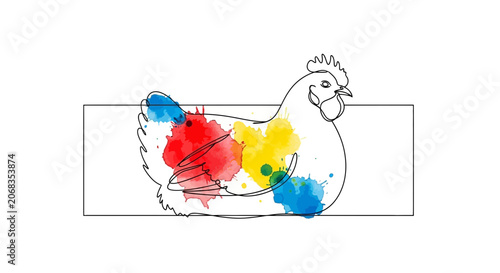 Abstract Chicken Illustration with Colorful Watercolor Splashes