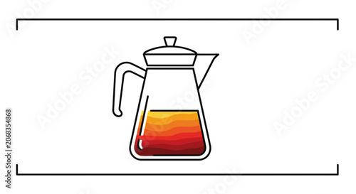 Coffee Maker with Layers of Brewed Coffee, Minimalist Line Art