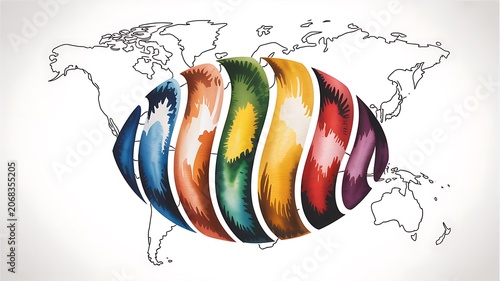 Abstract colorful globe art watercolor painting concept