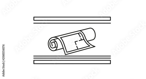 Blueprint Rolled Up Between Two Lines - Architectural Plan Icon