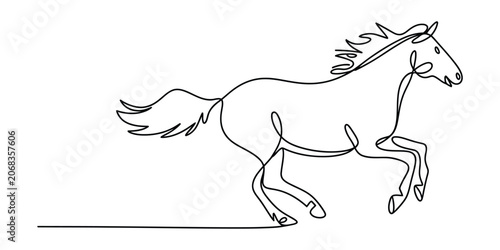 Foto Continuous single line drawing of a running horse, minimalist artistic black out