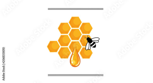 Honey Bee and Honeycomb with Dripping Honey Drop