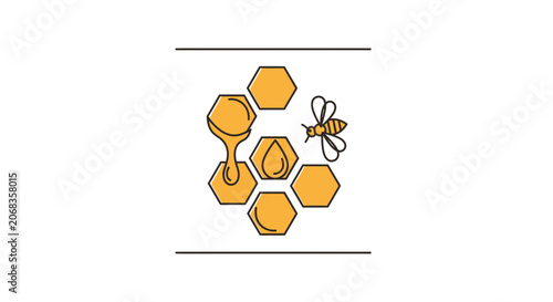 Honey Bee and Honeycomb with Dripping Honey, Healthy Food Concept